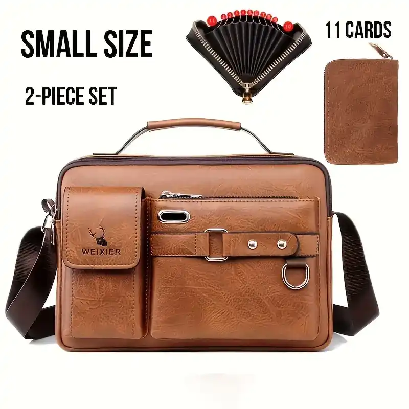 Mens Pu Leather Business Sling Bag Adjustable Strap Casual Messenger Bag