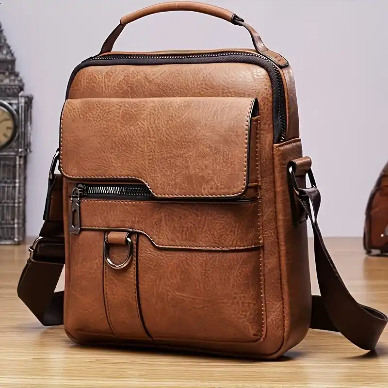 Mens Vintage Pu Leather Shoulder Bag Business Satchel For Men