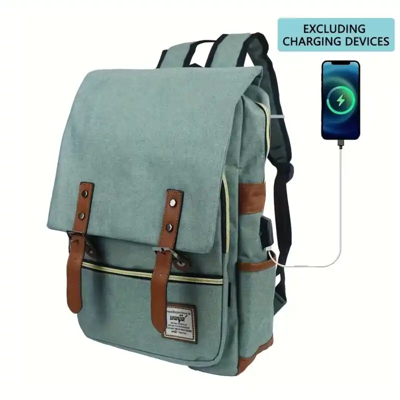 Vintage Nylon Laptop Backpack With Usb Charging 156 Business Travel Bag