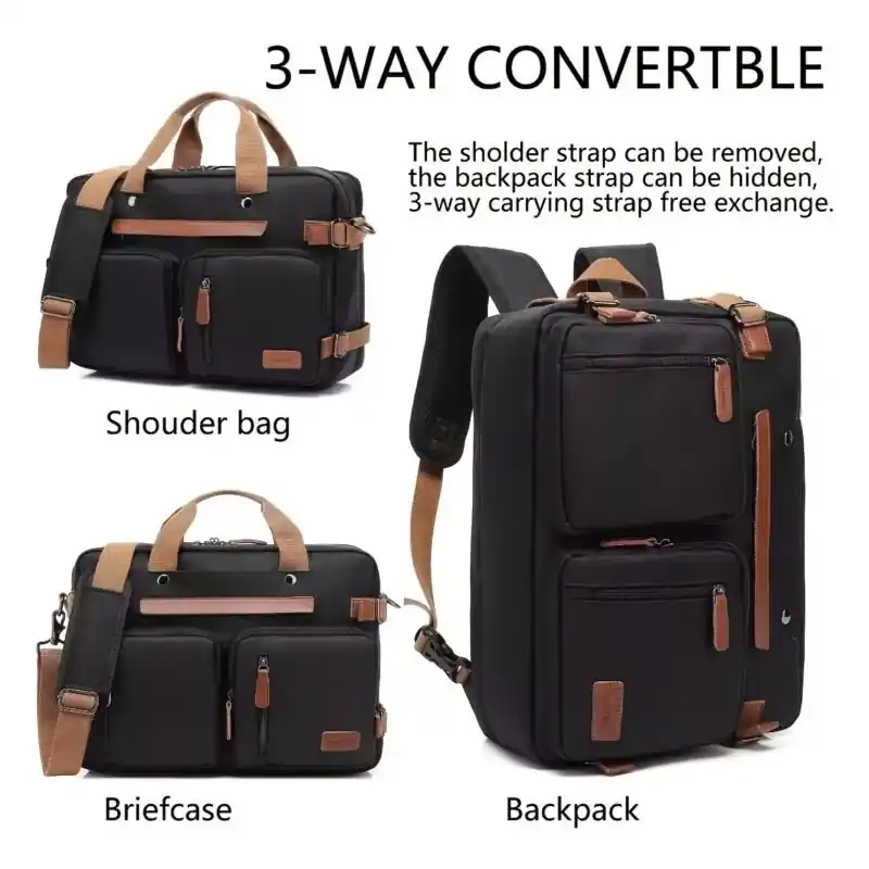 Multifunctional Mens Laptop Backpack Work Briefcase 3in1 Computer Bag