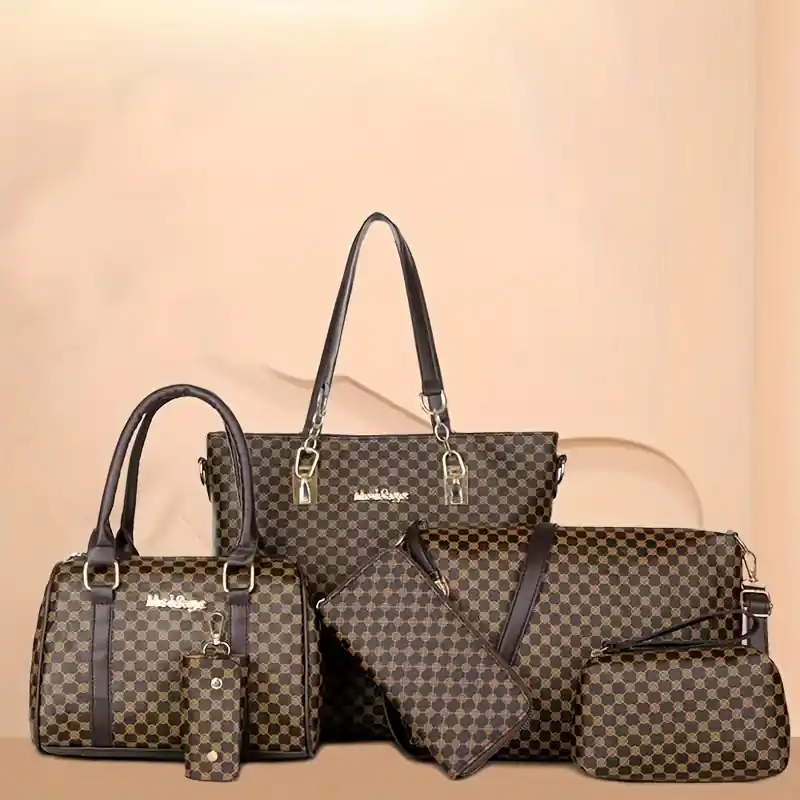6piece Womens Pu Leather Tote And Clutch Bag Set Versatile Commuter