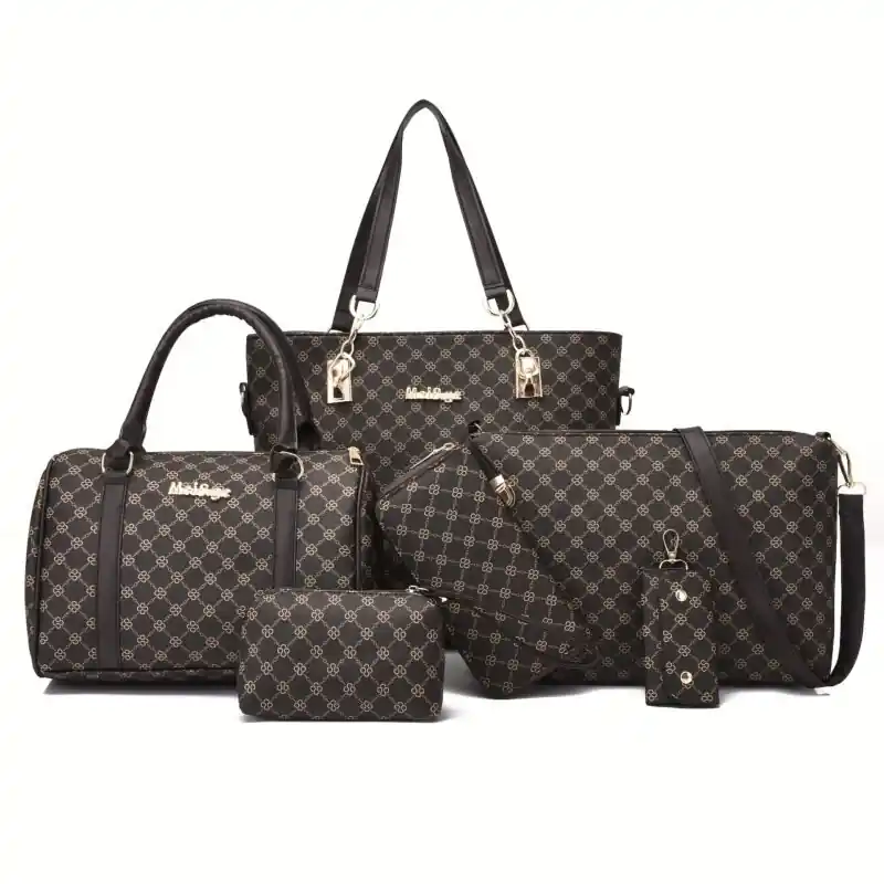 6piece Designerinspired Pu Leather Handbag Wallet Wristlet Tote Set