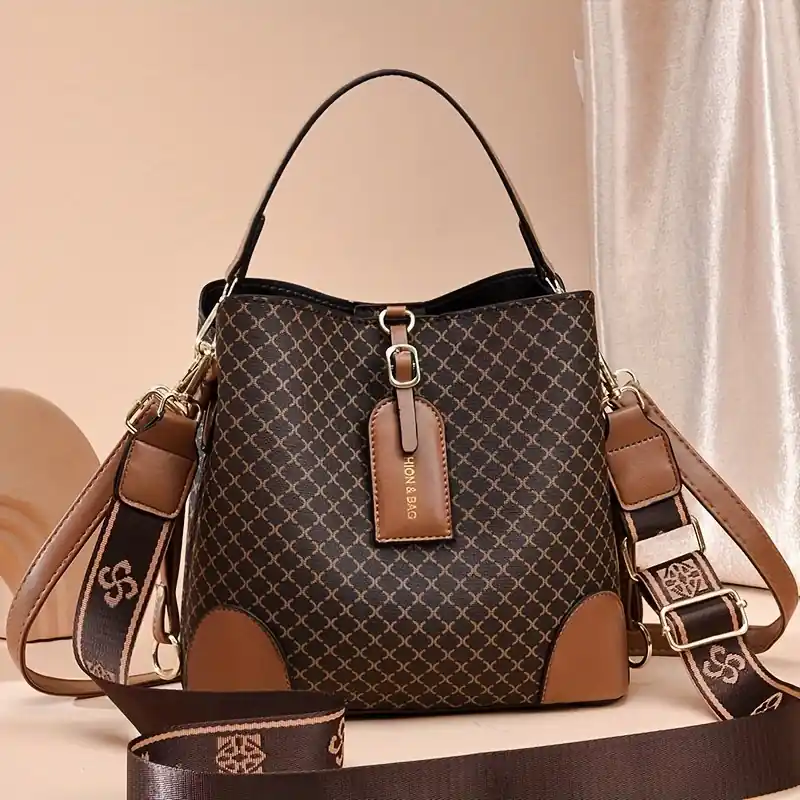 Stylish Print Drawstring Bucket Bag Casual Crossbody For Travel Outings