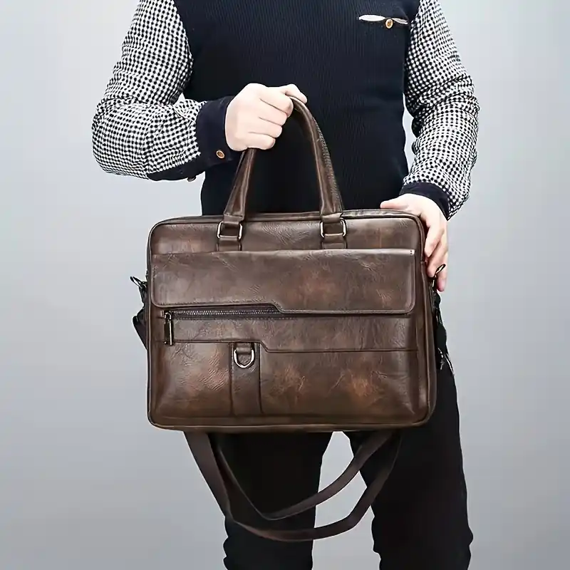 Mens Vintage Pu Leather Business Briefcase Travel Work Shoulder Messenger