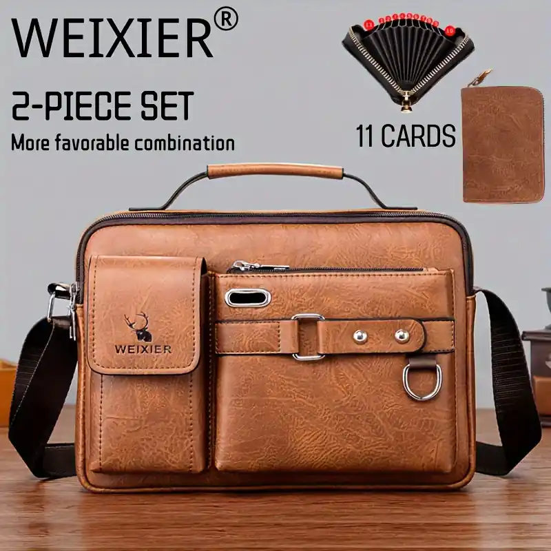 Weixier Mens Business Messenger Bag With Card Holder Ideal Gift