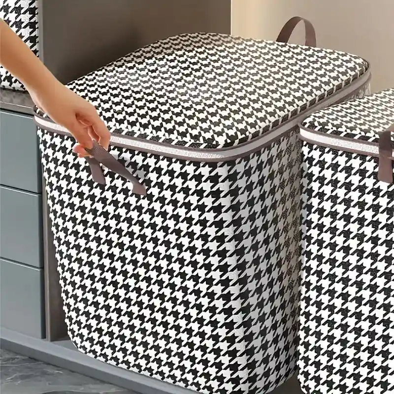 Houndstooth Large Capacity Dustproof Zipper Storage Bag Organizer Box