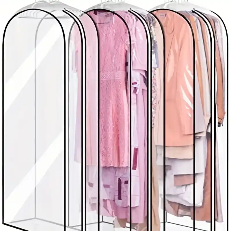 3pcs Clear Hanging Garment Bags Dustproof Wardrobe Covers For Dresses Suits