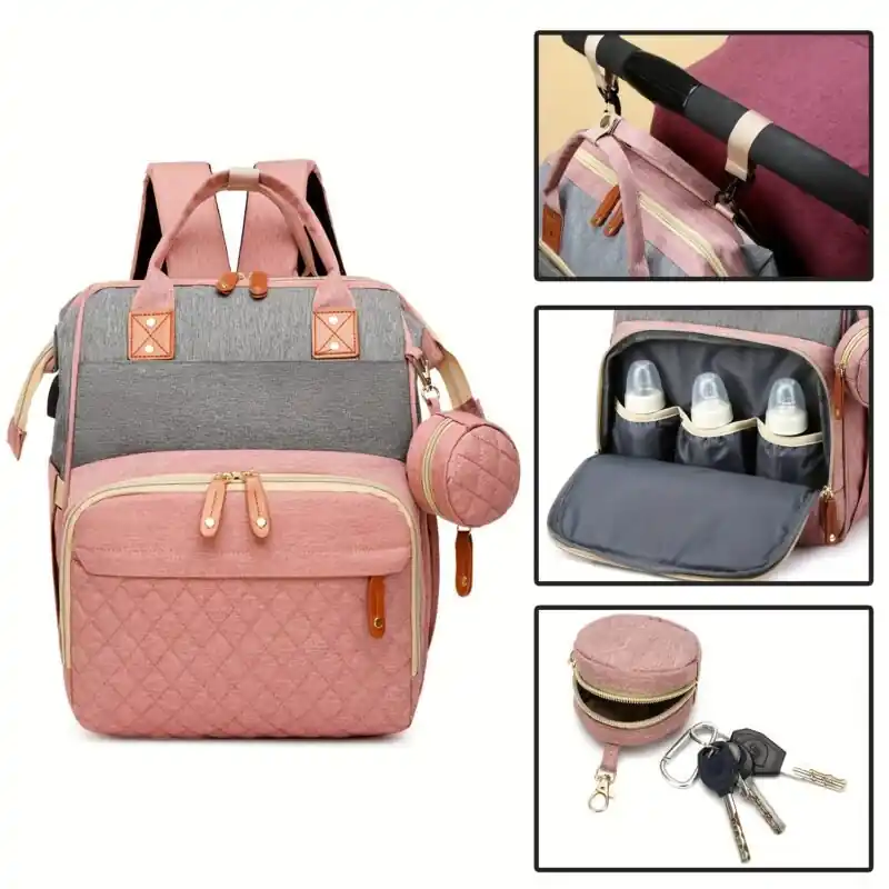 Waterproof Unisex Diaper Bag Backpack With Pacifier Case Stroller Straps
