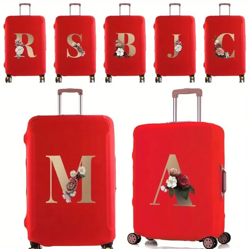 Red Floral Luggage Cover Dustproof Elastic Travel Essentials Protective Sleeve