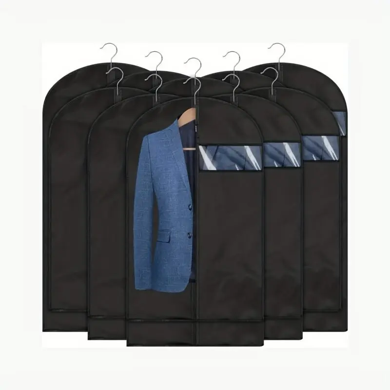 5pcs Washable Black Hanging Garment Bags With Window For Travel Storage