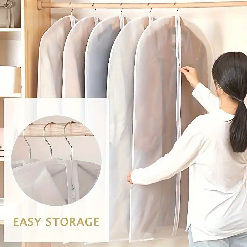 5pc Zippered Clothes Dust Cover Bags Spacesaving Storage Solution