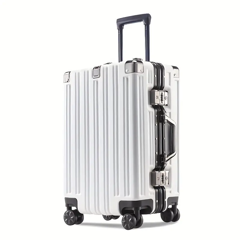 Lightweight Striped Hard Shell Carryon Luggage With Universal Wheels Lock