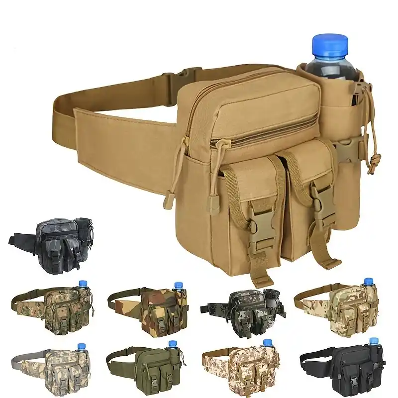 Denim Waistbag With Water Bottle Holder Ideal For Outdoor Adventures