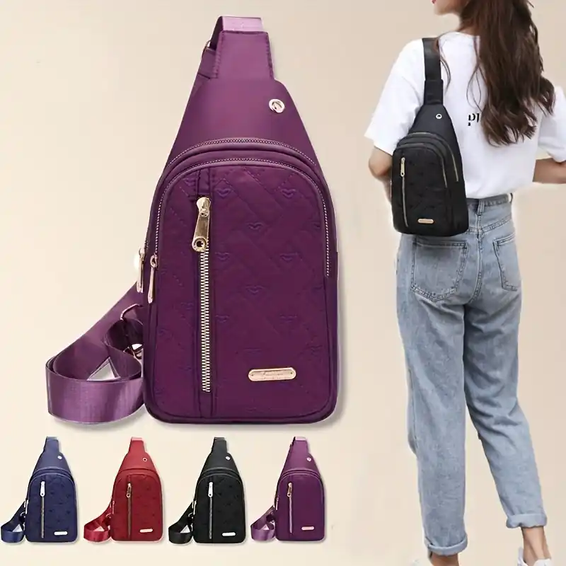 Stylish Love Embroidered Nylon Chest Bag For Outdoor Travel