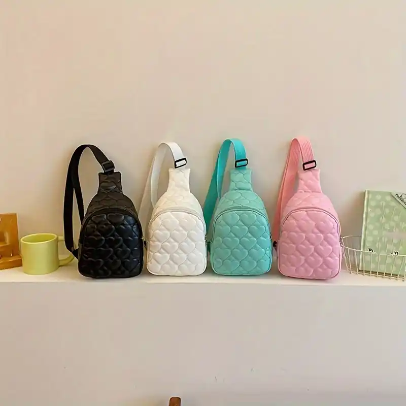 Girls Embroidered Waist Bag Trendy Solid Color Crossbody Chest Bag