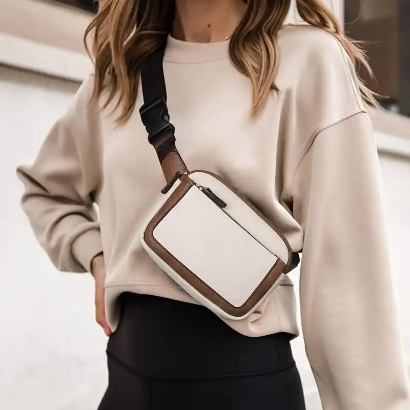 Womens Faux Leather Contrast Fanny Pack Adjustable Strap Mini Messenger