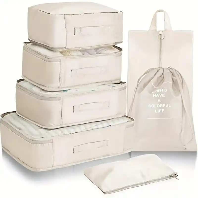 7pcs Travel Packing Cubes Set Mesh Luggage Underwear Shoes Organizer