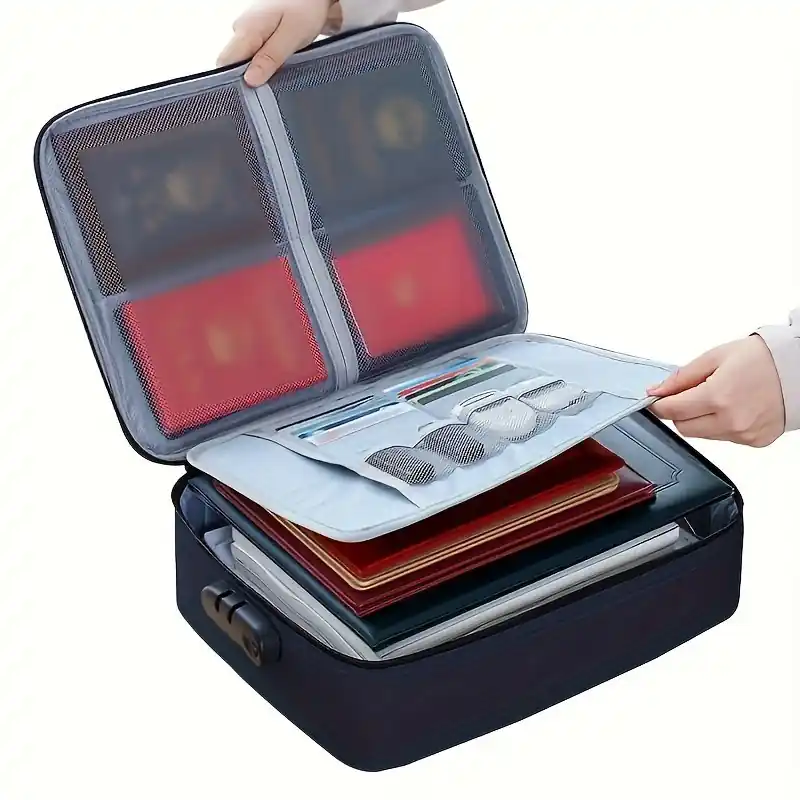Fireproof Locking Document Bag 3layer Waterresistant Portable File Safe