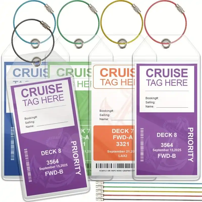 Waterproof Cruise Luggage Tag Holders Clear Zip Seal Steel Loops