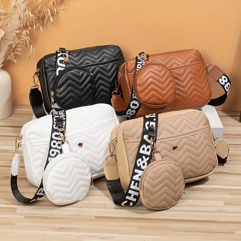 Chic Embroidered Crossbody Bag With Coin Purse Alphabet Strap
