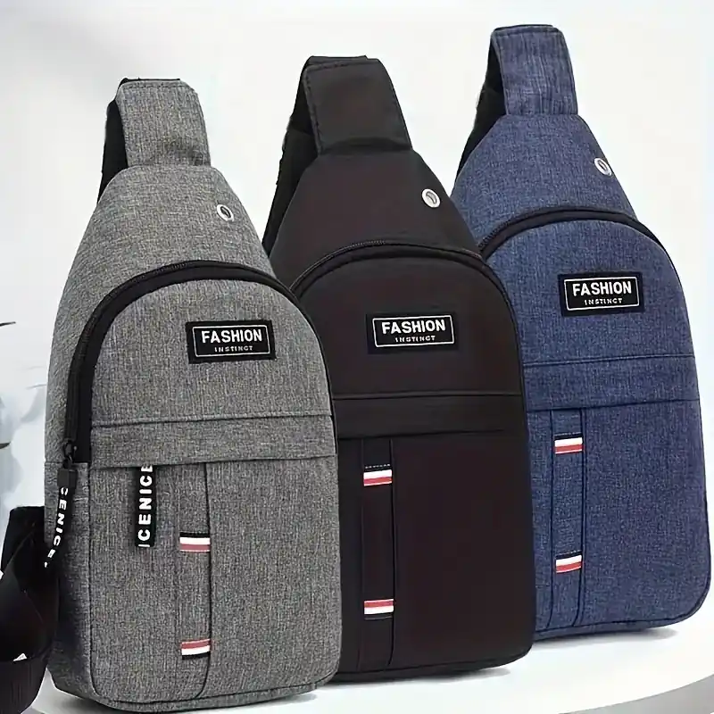 Mens Crossbody Chest Bag Travel Hiking Cycling Sports Earphone Hole