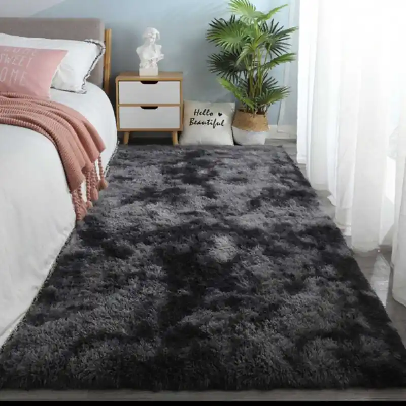 Black Fluffy Shaggy Area Rug Soft Nonslip Bedroom Carpet