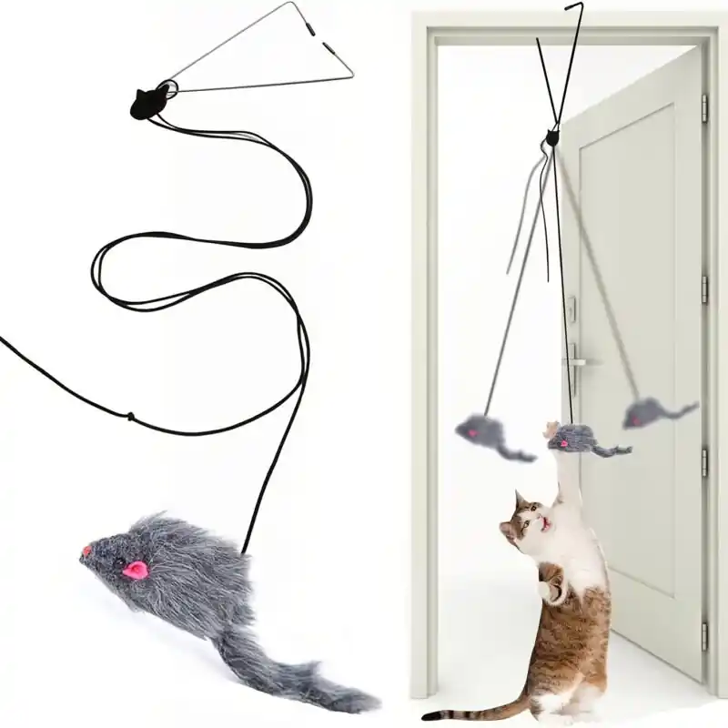 Interactive Black Mouse Teaser For Cats Doorhanging Exercise Play Toy
