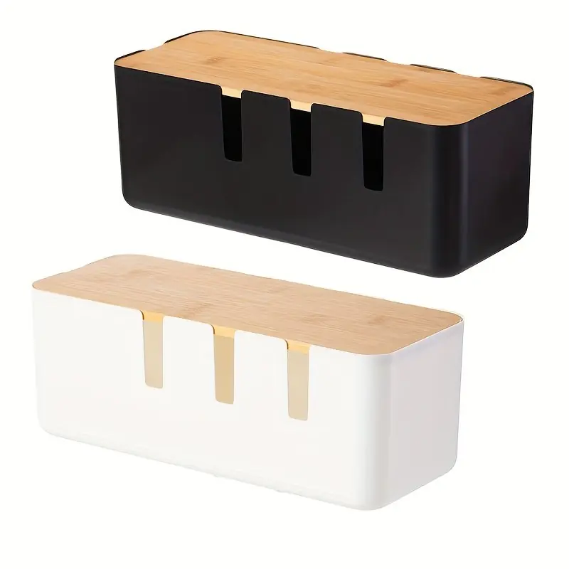 Ecofriendly Cable Management Box With Wooden Lid 7 Holes Tidy Desk