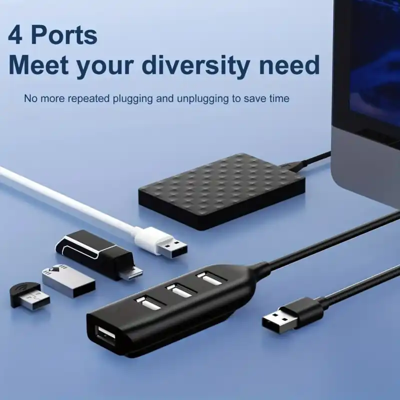 Highspeed 4port Usb Hub With Power Adapter 2040 Ports