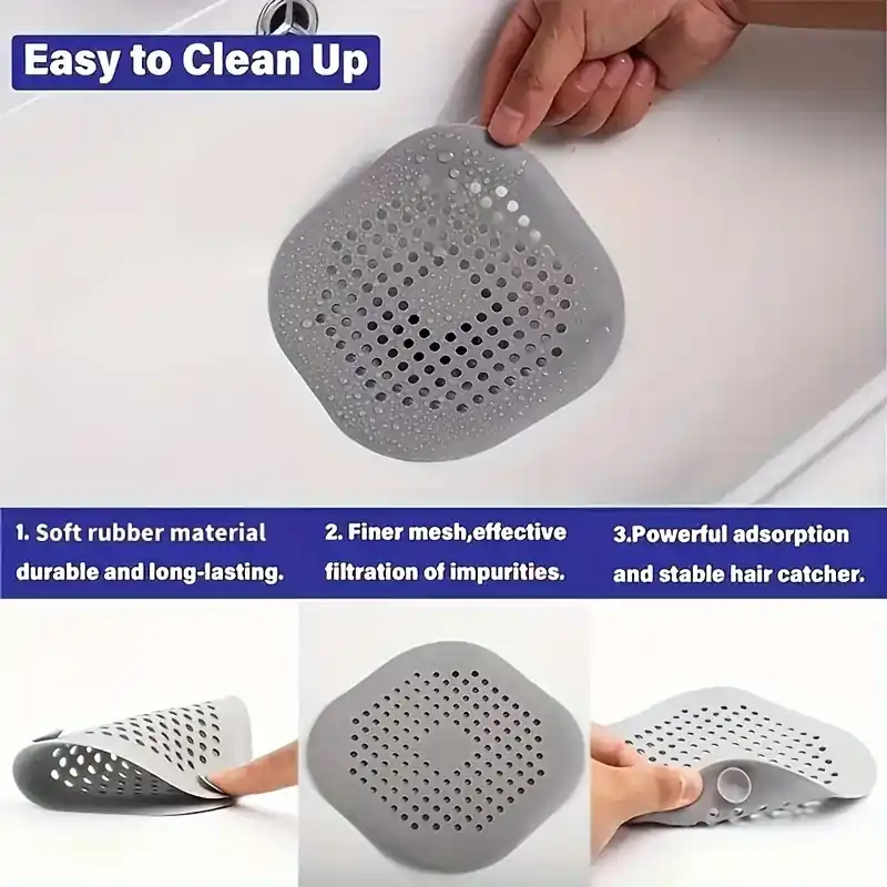 2pc Silicone Drain Hair Catcher Anticlog Shower Sink Cover