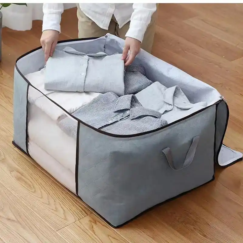 Foldable Quilt Blanket Storage Bag With Zipper Wardrobe Organizer