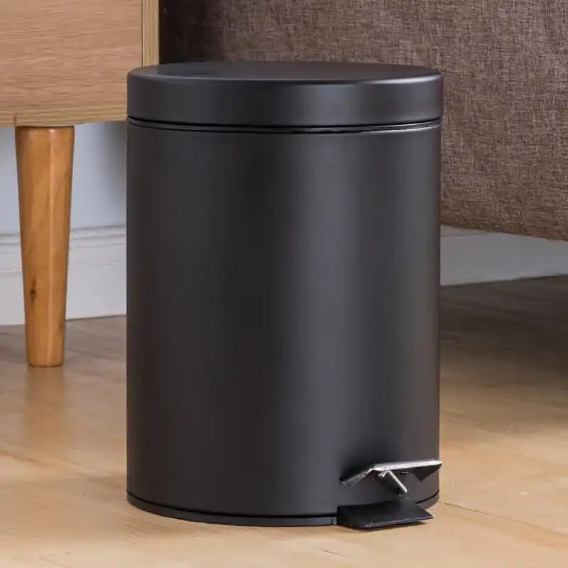 Black Metal Foot Pedal Trash Can 10144oz For Home Office