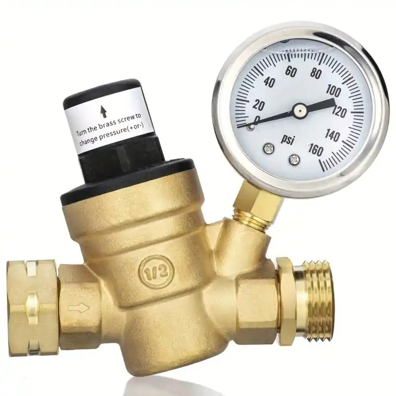 Adjustable Rv Water Pressure Regulator With Gauge High Flow Brass Valve