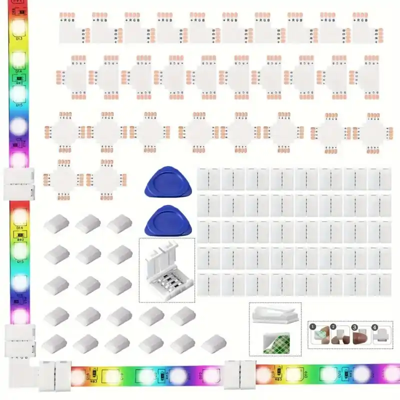 92pcs Rgb Led Light Strip Connector Kit 4pin Txl Shapes