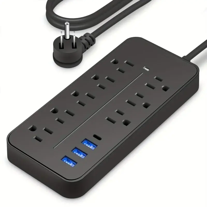 Surge Protector Power Strip With Usbc 8 Outlets 4ft Cord Black