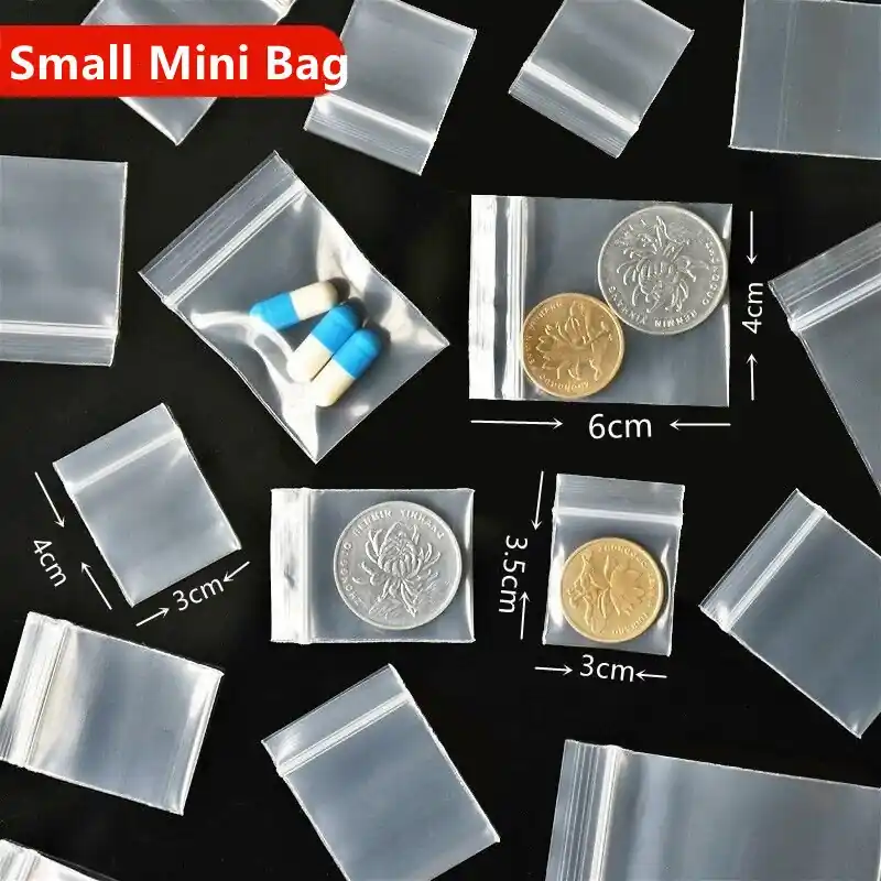 100pack Durable Mini Poly Zipper Bags Jewelry Crafts Gift Storage