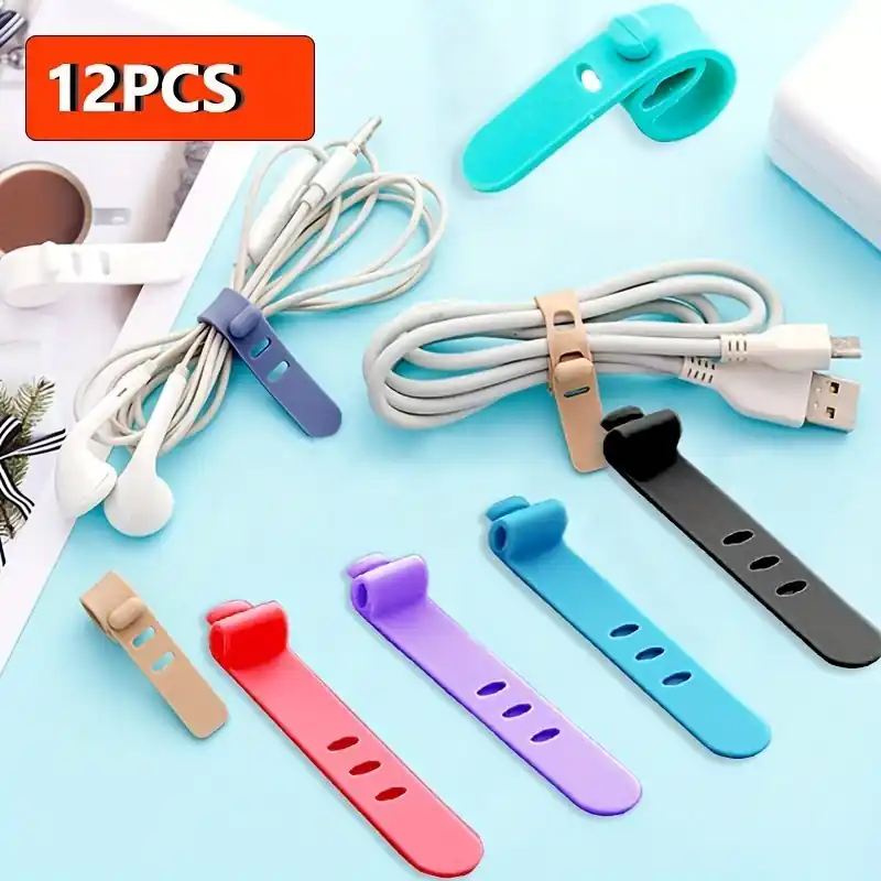 12pcs Silicone Cable Organizer Ties Earphone Data Cord Fasteners