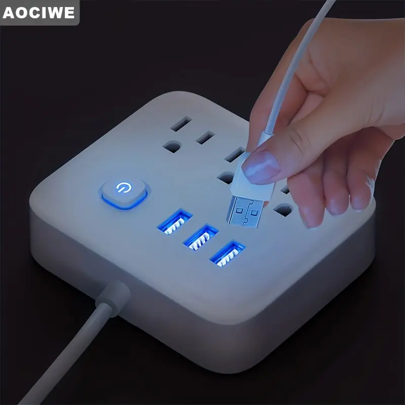 Power Strip Surge Protector 3 Ac Outlets 3 Usb Ports Flat Plug
