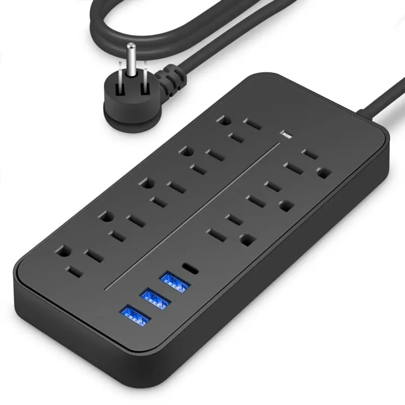 8outlet Surge Protector Power Strip With Fast Charge Usb Typec 4ft Cable Fireproof For Home Office