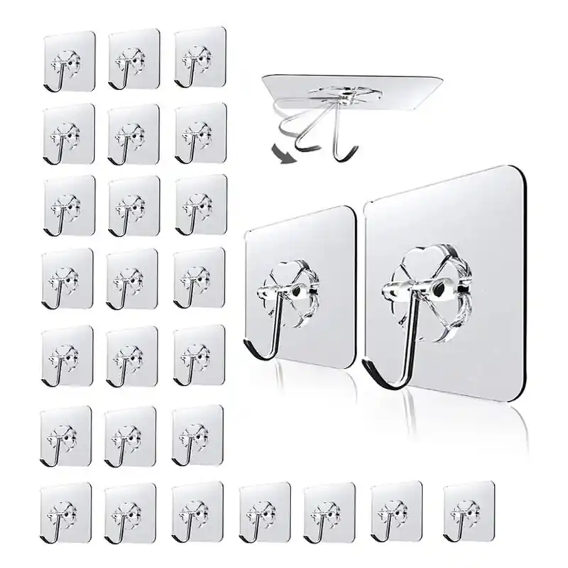 30pc Transparent Wall Hooks Strong Grip Traceless Easy Install Multipurpose