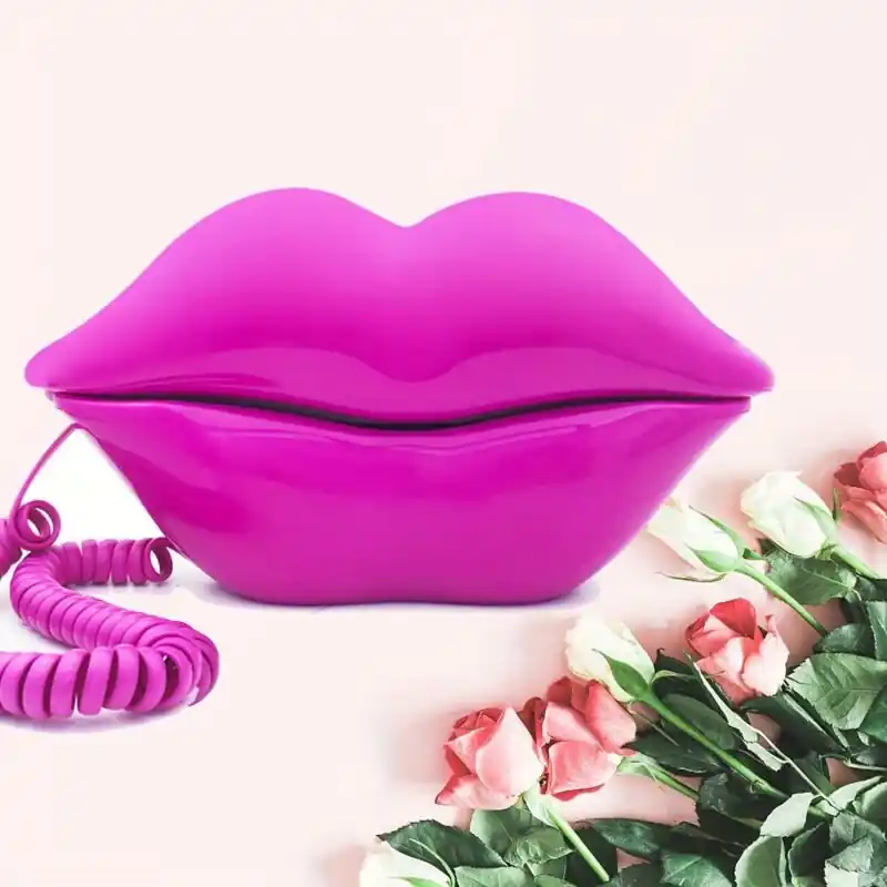 Vintage Pink Lip Corded Landline Phone Retro Decor For Homeoffice