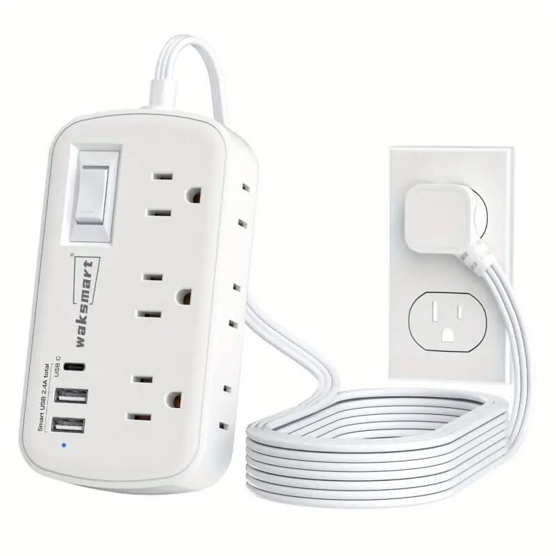 Ultra Thin Surge Protector Power Strip 6 Outlets 3 Usb 5ft Cord