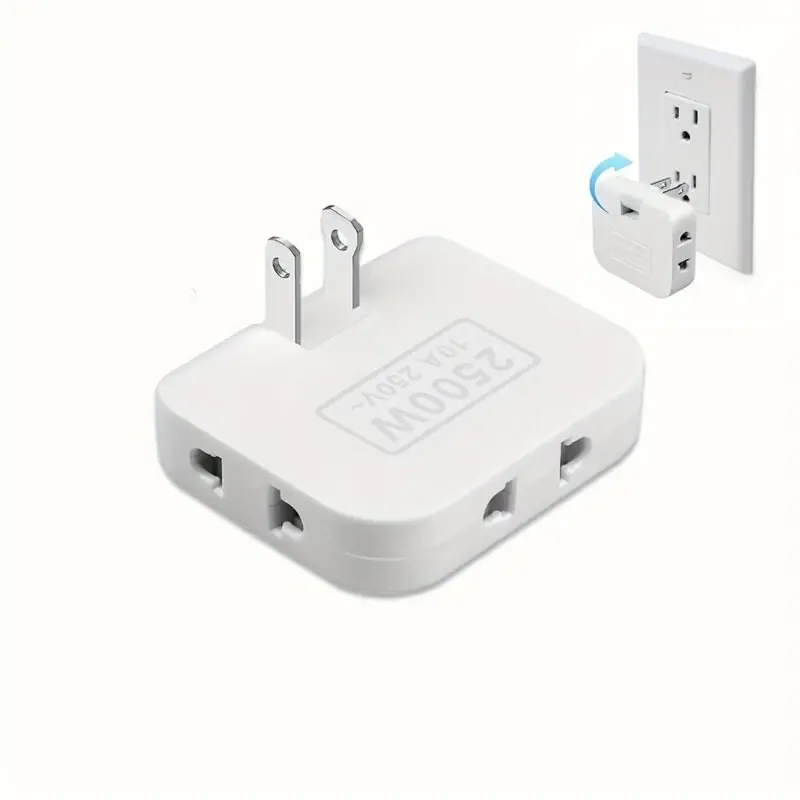 Compact 3way Flat Wall Outlet Extender Swivel Foldable Ac Adapter White