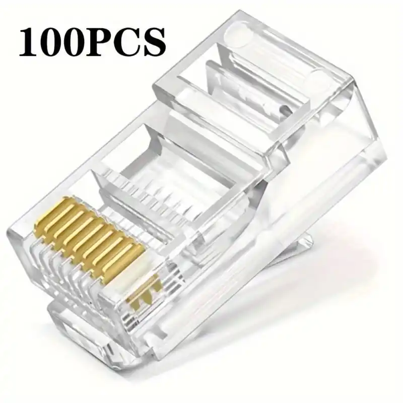 100pcs Rj45 Cat6 Cat5 Ethernet Gold Plated Pass Through Connectors