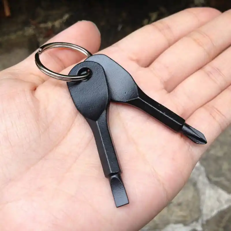 2pcs Portable Phillips Flathead Screwdriver Keychain Set Camping Tool Gadget