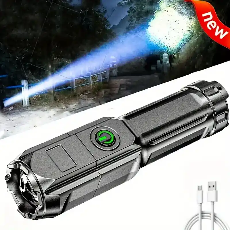 Ultra Bright Rechargeable Zoomable Flashlight Long Range Waterresistant Portable Torch