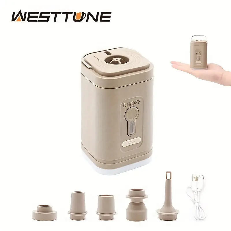 Compact 3in1 Usb Rechargeable Air Pump With Led For Camping