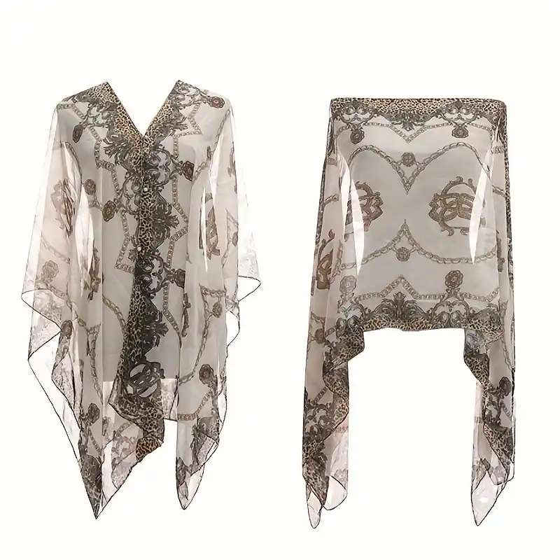 Womens Floral Chiffon Shawl Sun Protection Beach Coverup Wrap