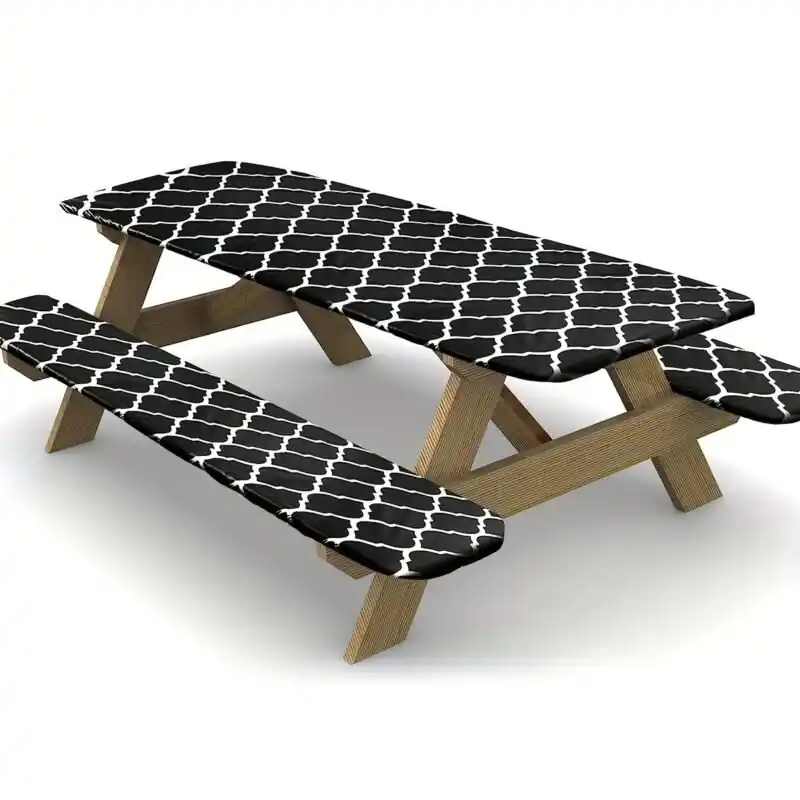 3pcs Picnic Table And Bench Cover Set Waterproof Outdoor Tablecloth