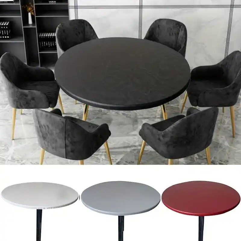 Waterproof Oilproof Polyester Round Tablecloth Washfree Antiscalding Stretchable